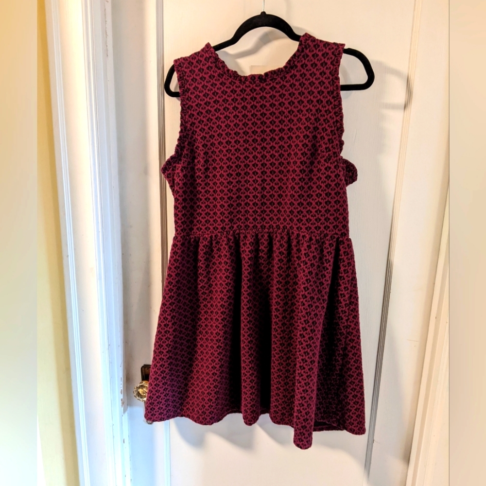 Magenta and black patterned high neck babydoll dress with zippered back -size XL